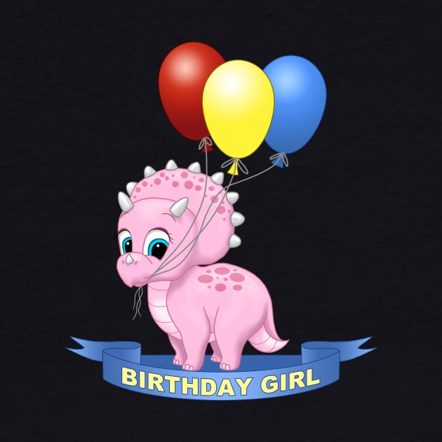 Birthday Girl Cute Pink Triceratops Dinosaur by csforest